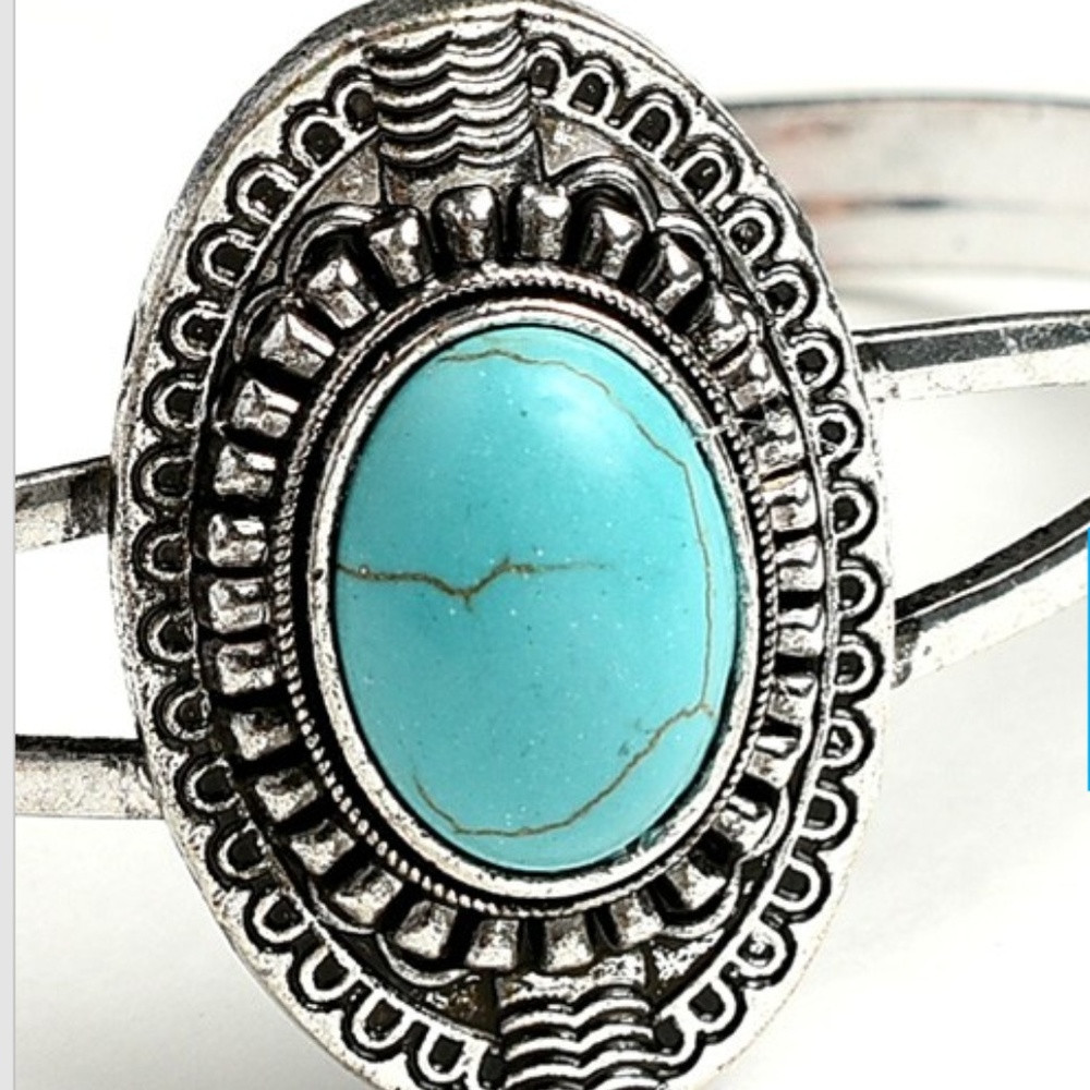 LAST ONE!! Turquoise and Silver Boho Cuff Bracelet - Picture 2 of 2